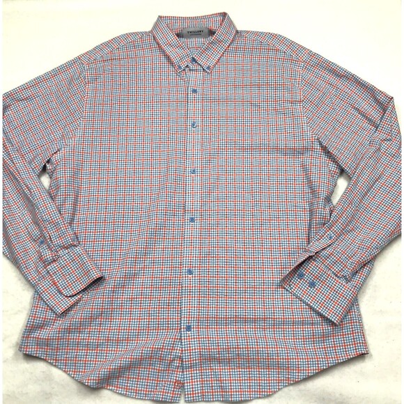 TWILLORY untuck(able) Twill Shirt Men XL Pastel Orange Blue Plaid Linen - Picture 1 of 16